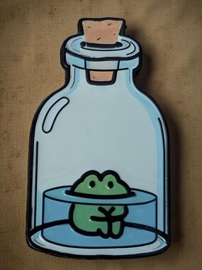 Cute Frog-in-a-Bottle Enamel Pin - Blue & Green